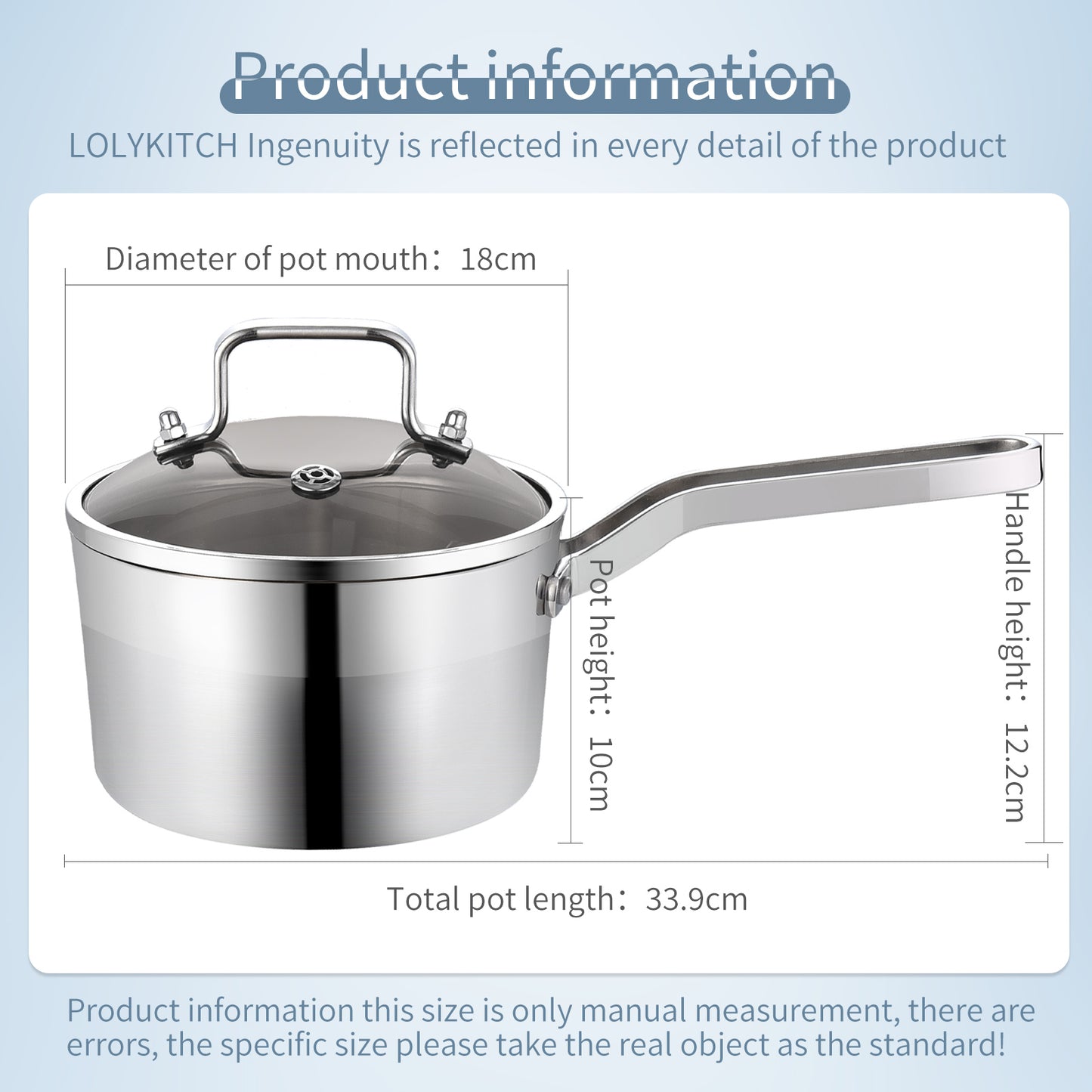 LOLYKITCH Tri-Ply Stainless Steel Saucepan with Tempered Glass Lid, Ergonomic Handel, Compatible with All Stove Tops Oven Safe