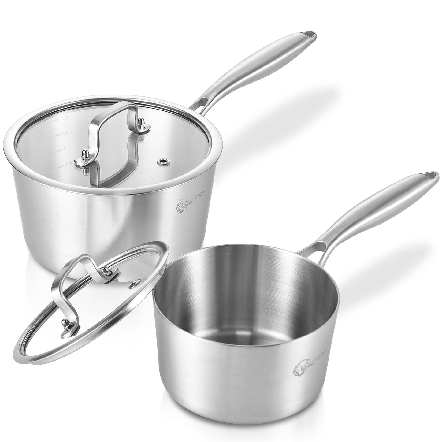 LOLYKITCH Whole Body Tri-Ply Stainless Steel Saucepan Set with Lids,1QT & 2QT,Induction Cooking Pot,Saucepans,Pots and Pans Set,Oven and Dishwasher Safe.