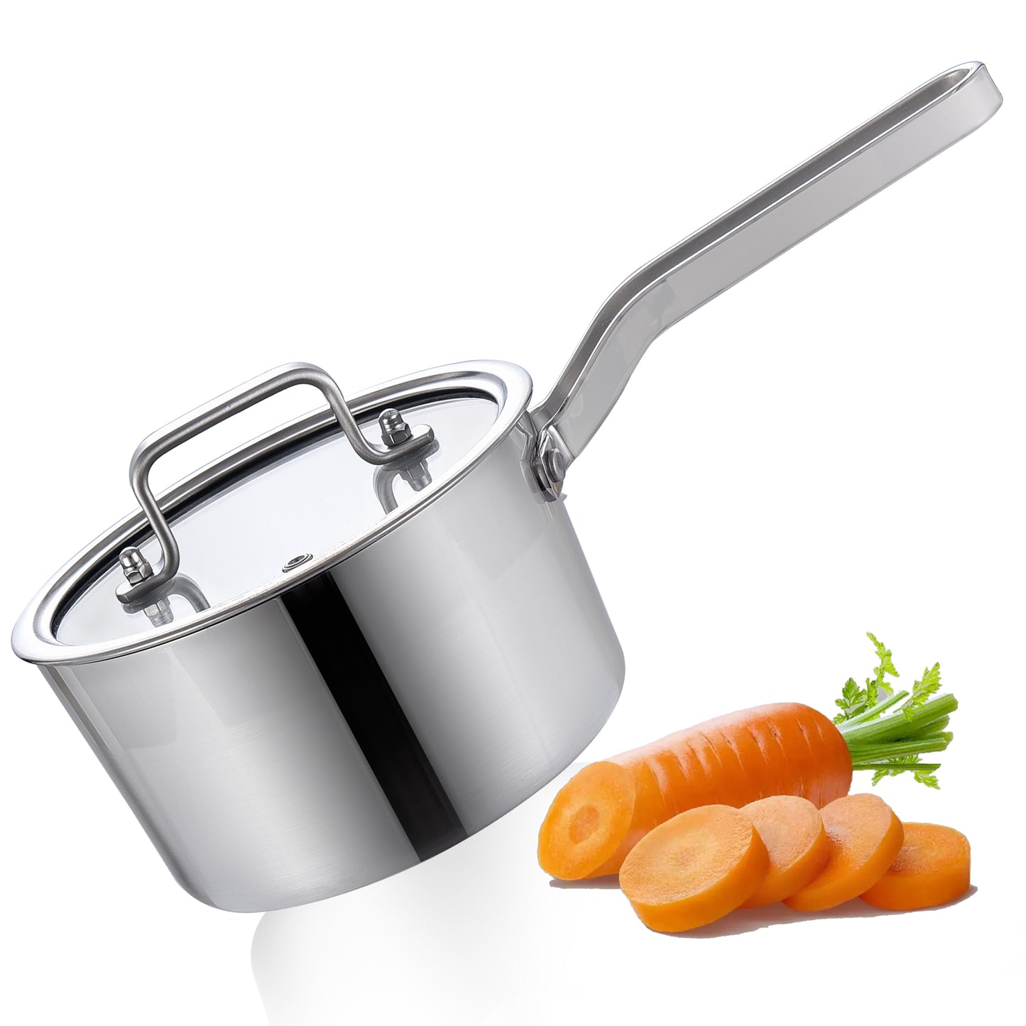 LOLYKITCH Tri-Ply Stainless Steel Saucepan with Tempered Glass Lid, Ergonomic Handel, Compatible with All Stove Tops Oven Safe