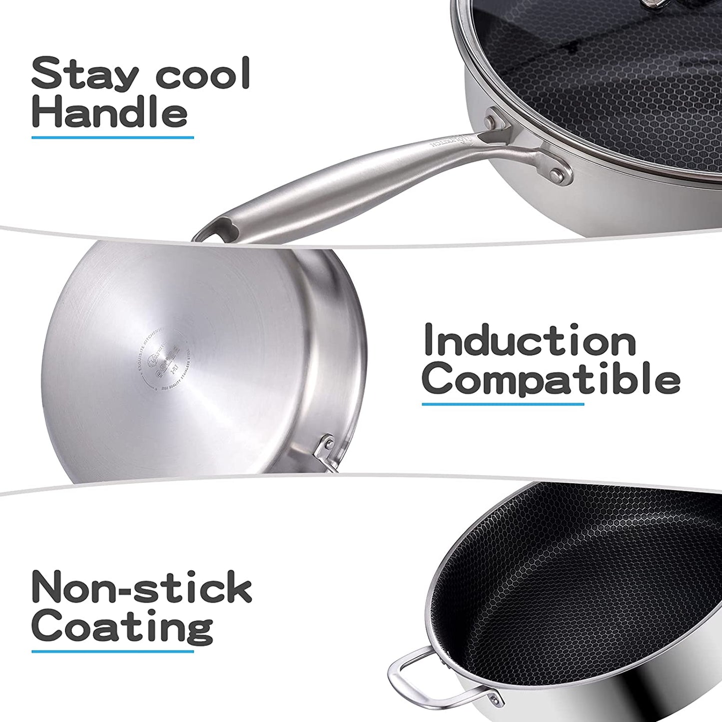 LOLYKITCH Tri-Ply Stainless Steel Stock Cookware Set with Honeycomb Nonstick Coating (10-Piece)